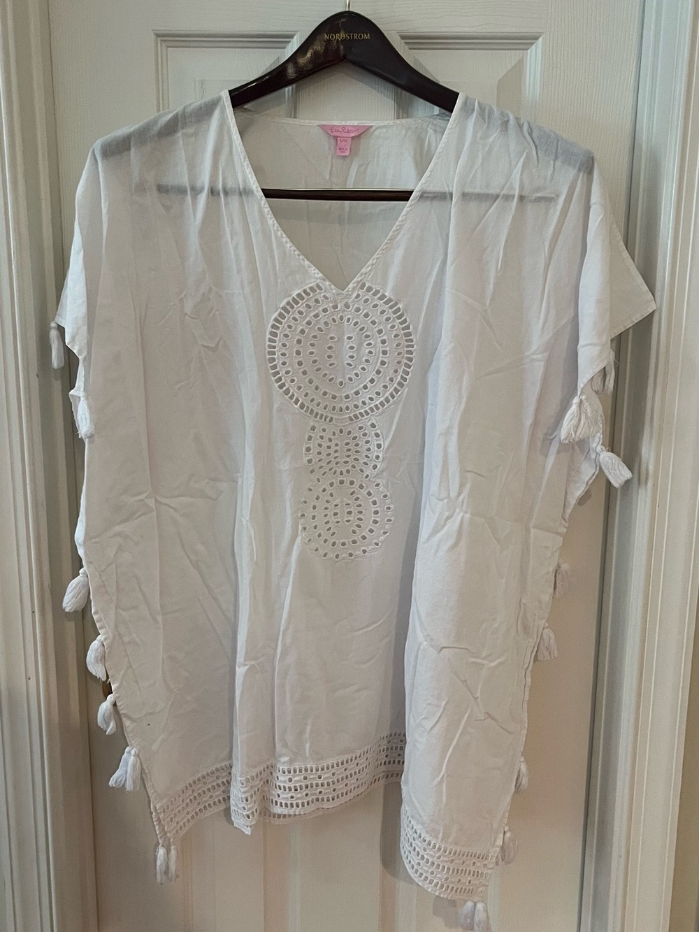 Lilly Pulitzer White Cutwork Tassel V-Neck Tunic